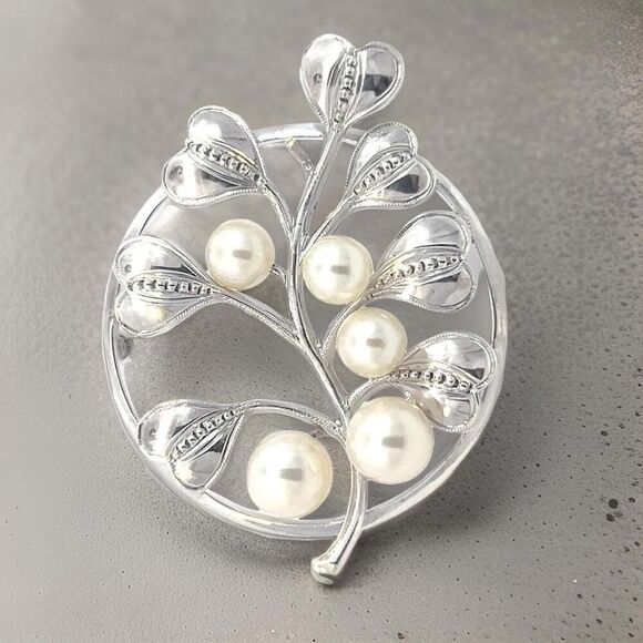 Mikimoto Estate Akoya Pearl Circular Flower Brooch Pin Sterling Silver M421 - Picture 5 of 12